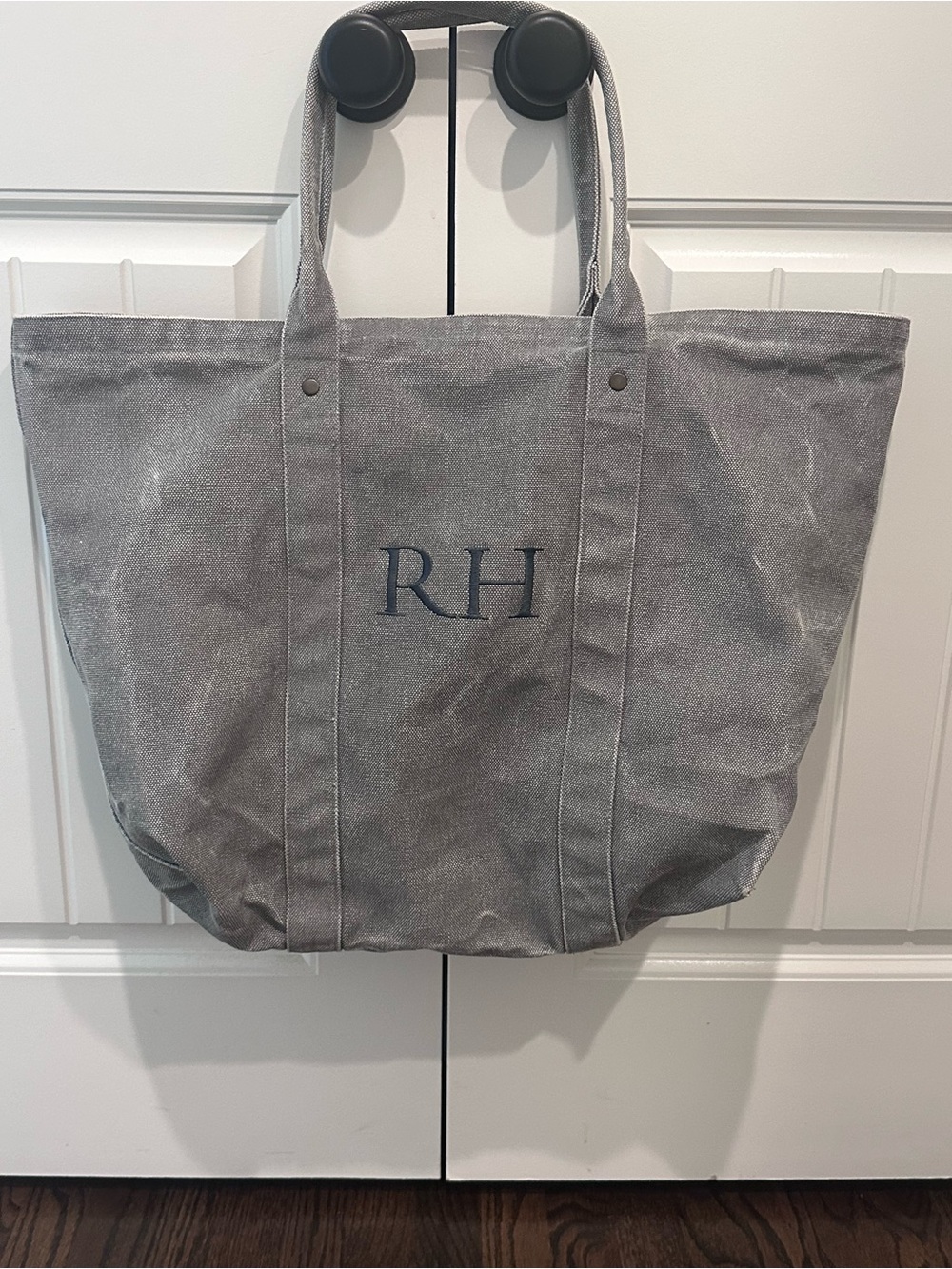 Restoration Hardware XL Grey Canvas Tote Bag with Embroidered RH Logo